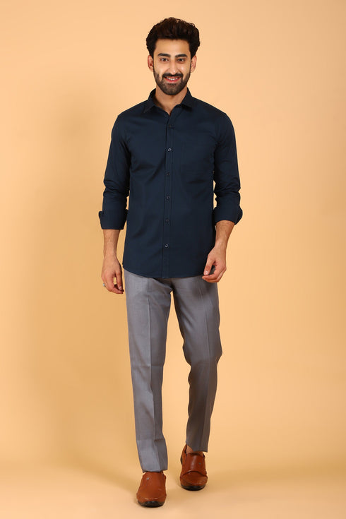Veshbhoshaa Bluebird Men'S Dark Blue Premium Satin Shirt